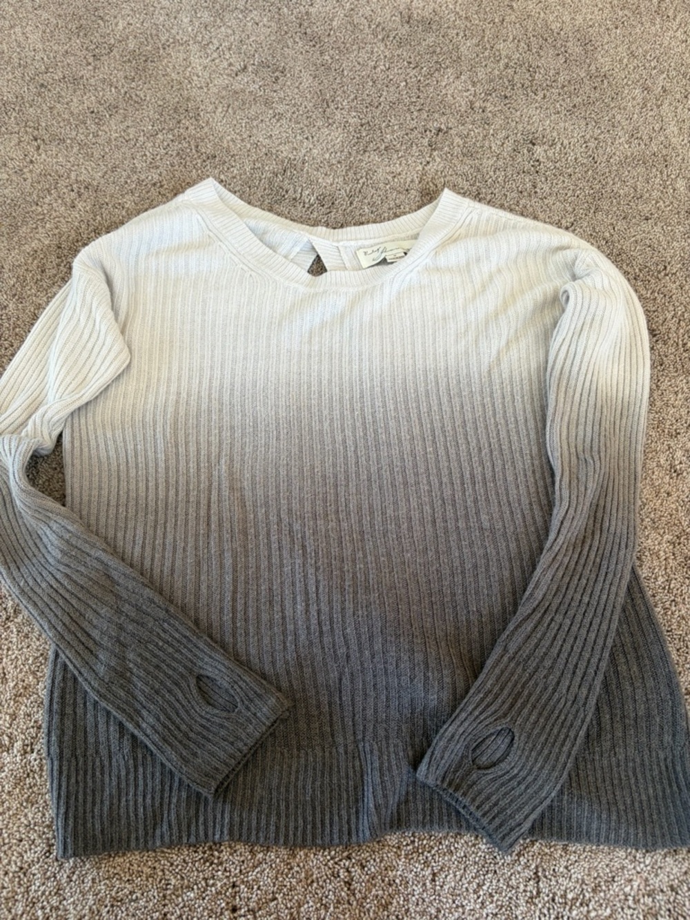 Vintage Ombre Ribbed Crewneck Sweater - Cream to Gray